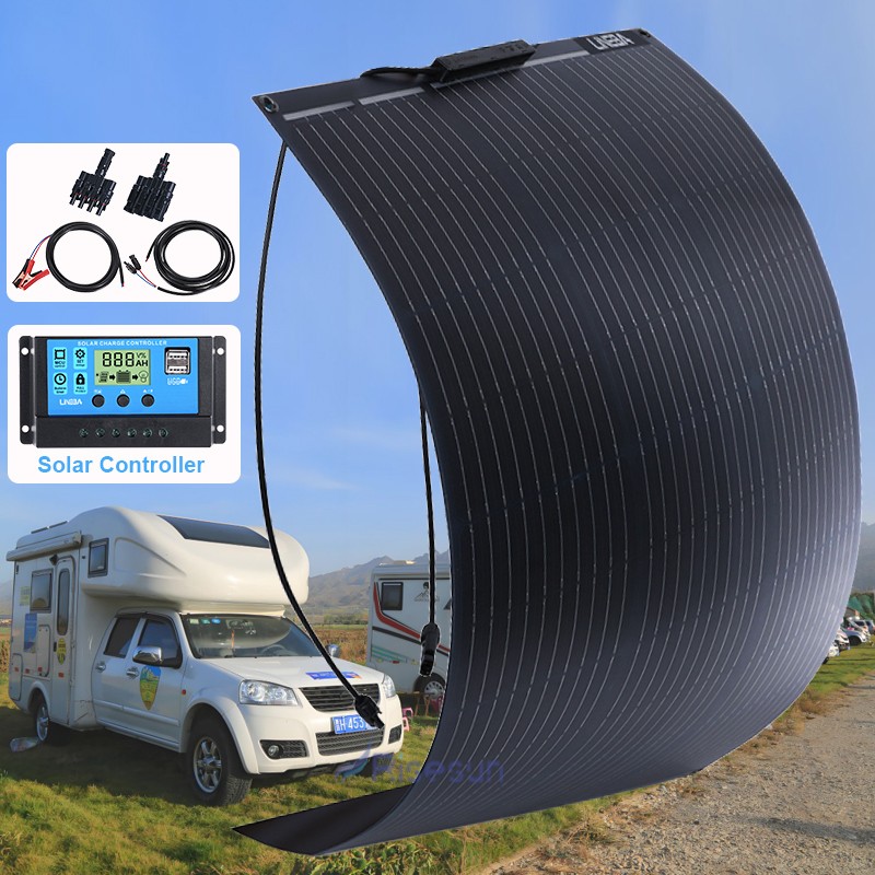 200W 400W Mono Flexible Solar Panel Kit Portable Camping Home RV Battery Charge