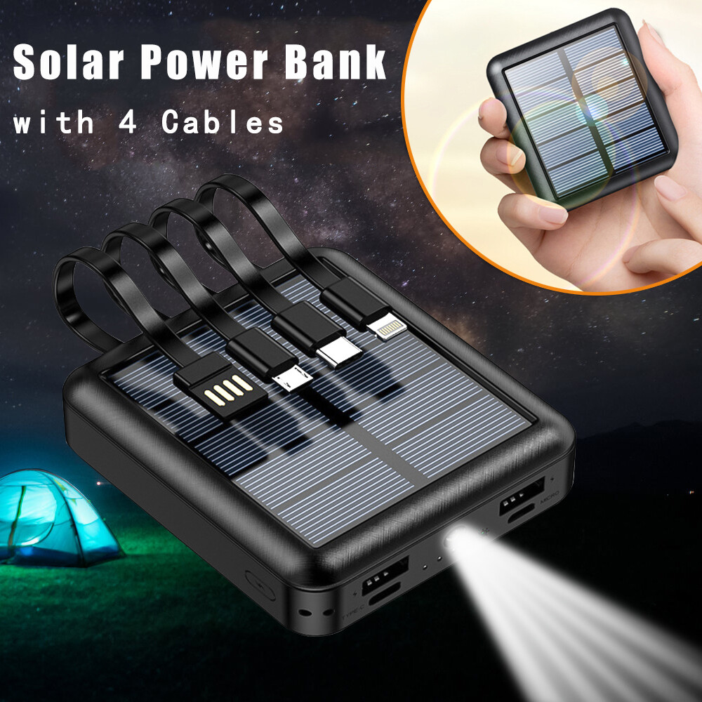 Portable Solar Power Bank 4 USB External Battery Backup Charger Fast Charging
