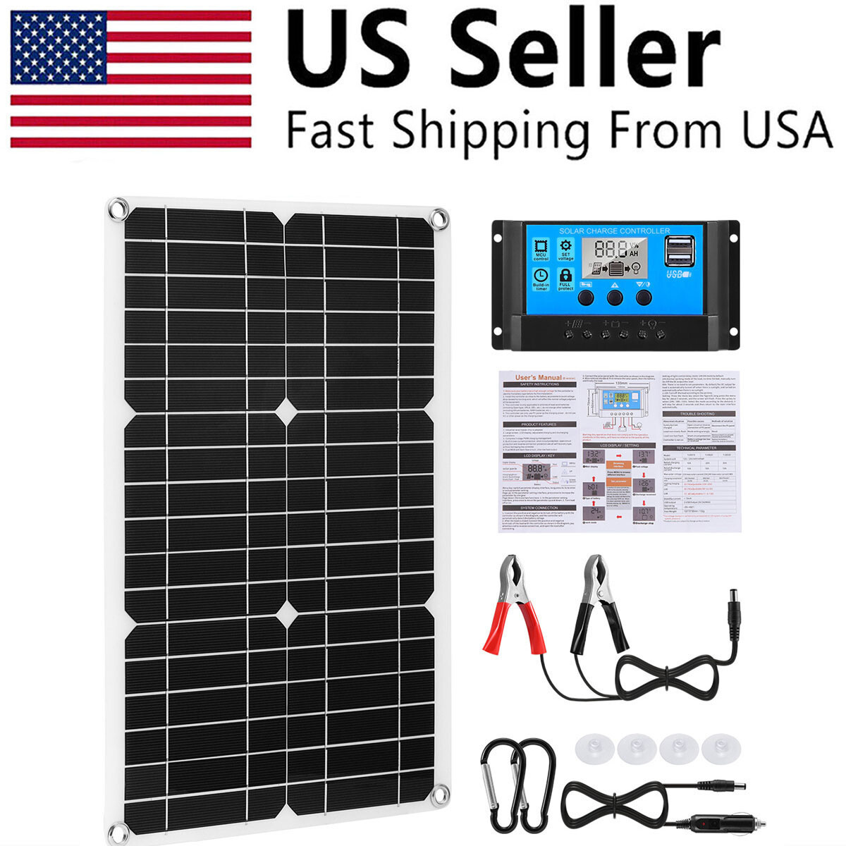 400 W Solar Panel Kit 100A 12V Battery Charger with Controller Caravan Boat USA