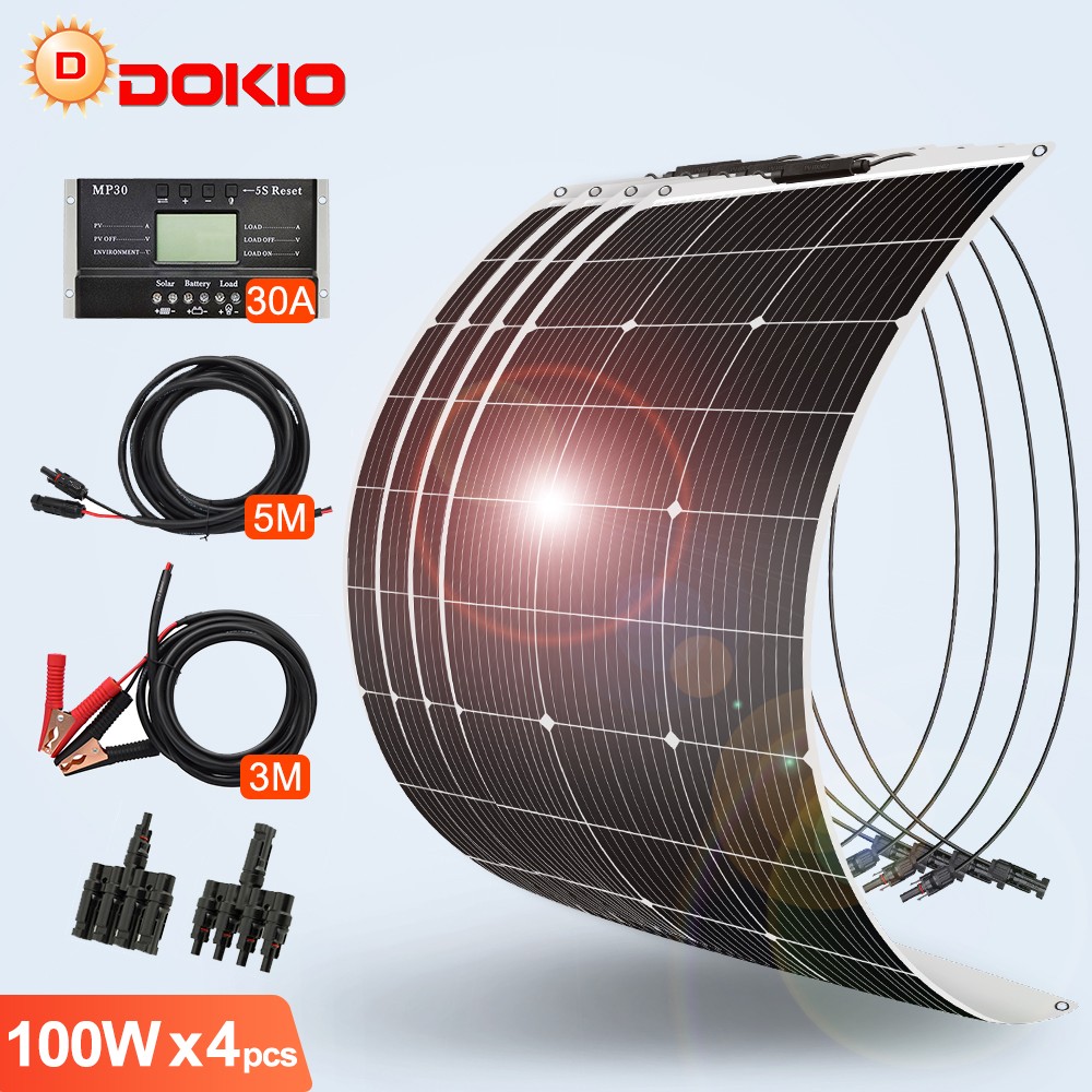 400W Flexible Solar Panels Kit 12V for RV,Off-Grid System,Pre-Drilled Holes,MC4