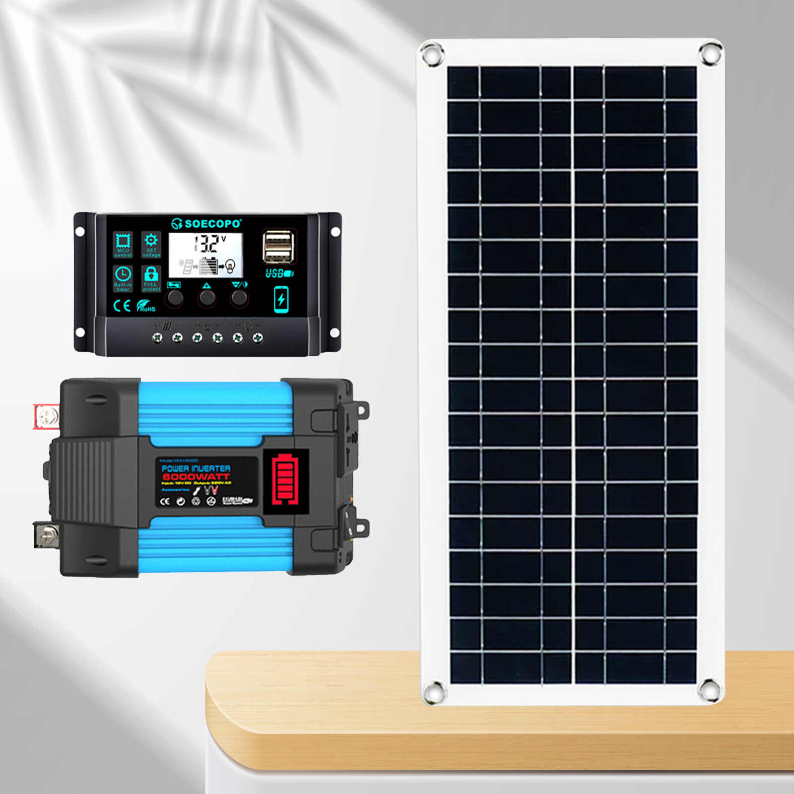 6000W Solar Panel Set Solar Power Inverter Generator 100A Home 110V Grid System