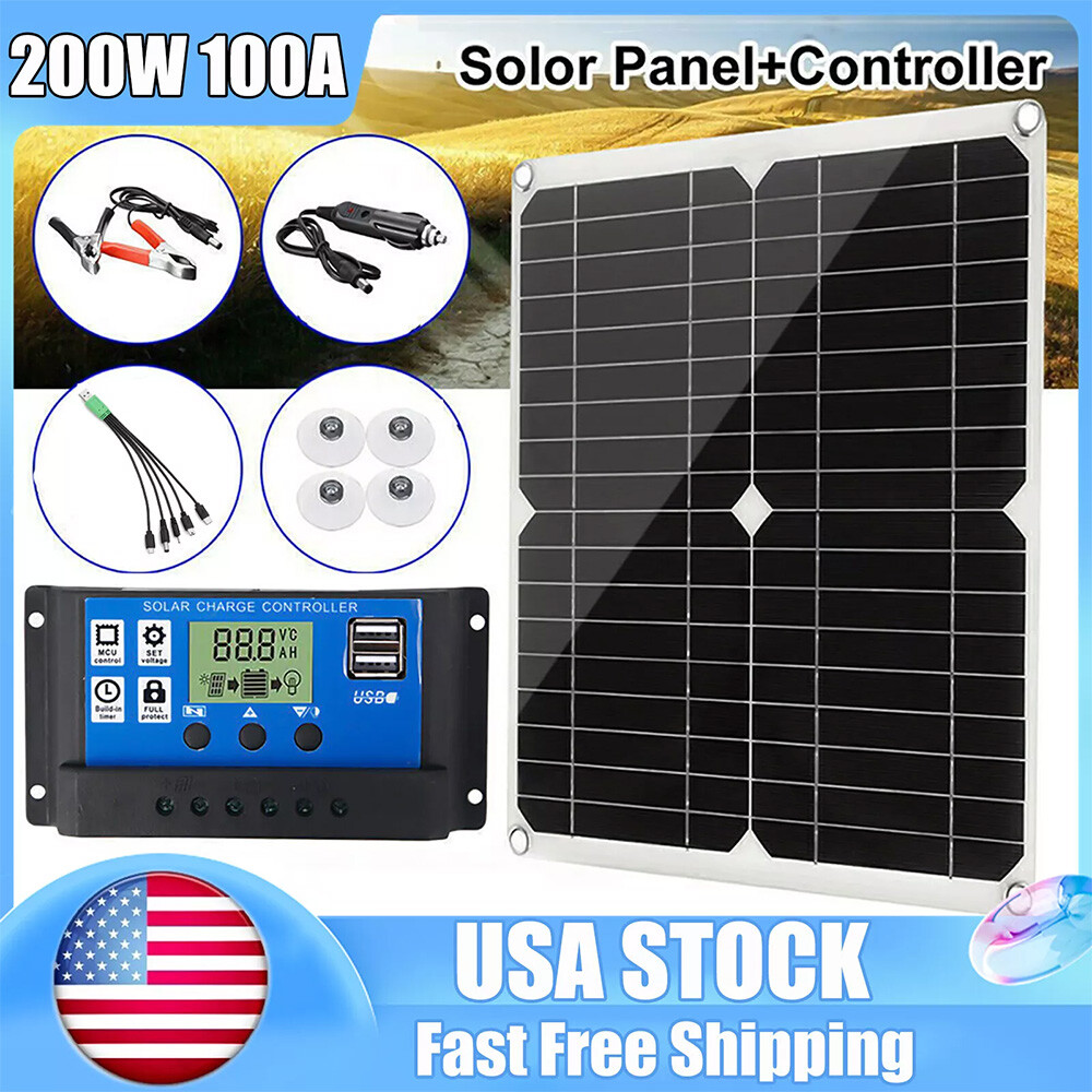 200 Watts Solar Panel Kit 100A 12V Battery Charger w/ Controller Caravan Boat RV
