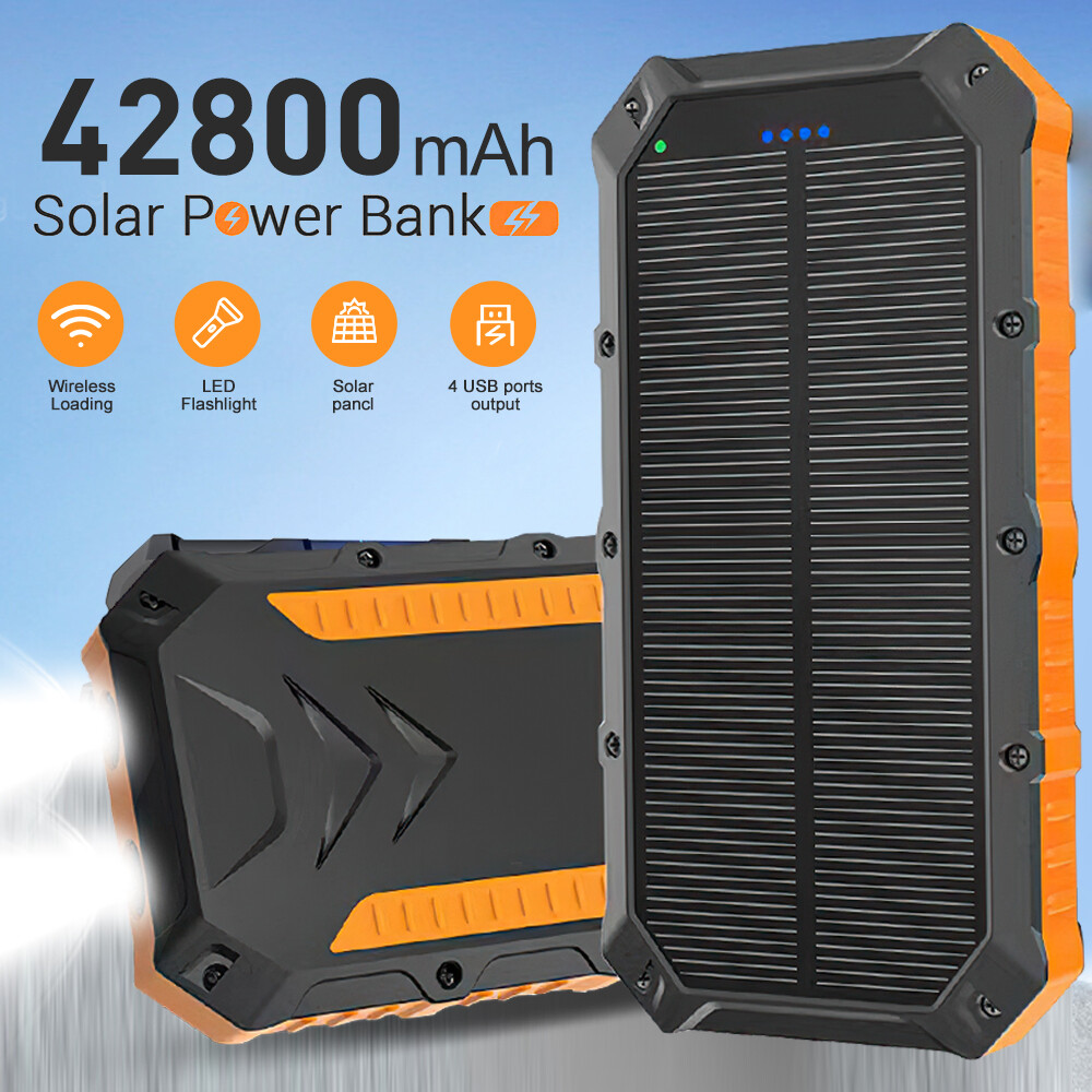 Portable Solar Power Bank 42800mAh Wireless Fast Charger 15W External Battery
