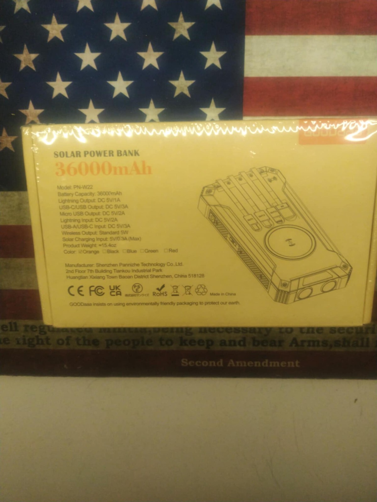 GOODaaa PN W22 SOLAR POWER BANK CHARGER 36000MAH 4 CABLES (NEW)