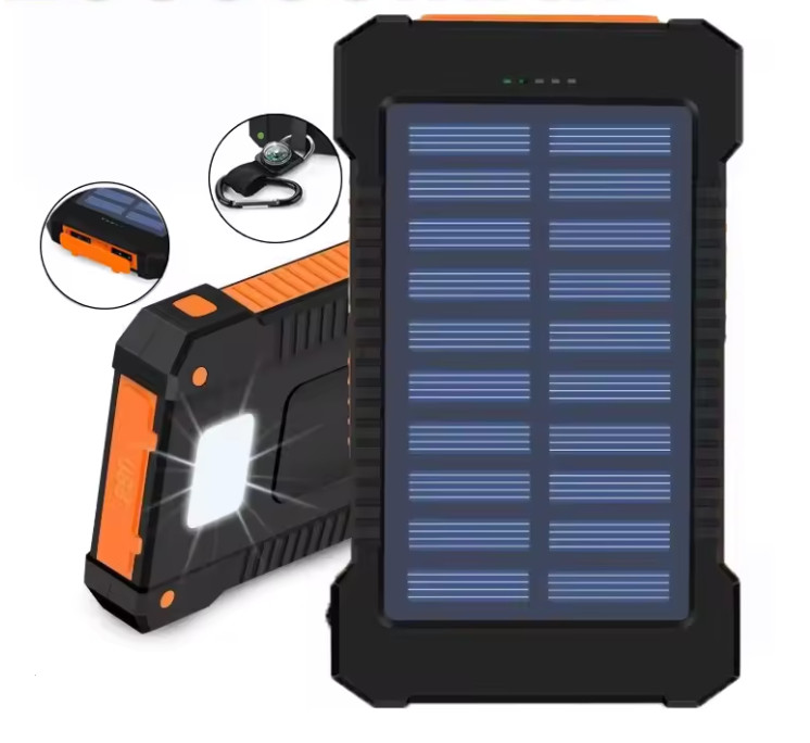 Large Capacity Solar Power Bank Portable W/ Lanyard Compass.