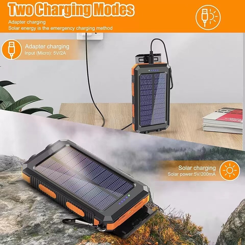 20000mAh Solar Power Bank 2USB LED Portable Battery Pack Charging Fast Charger