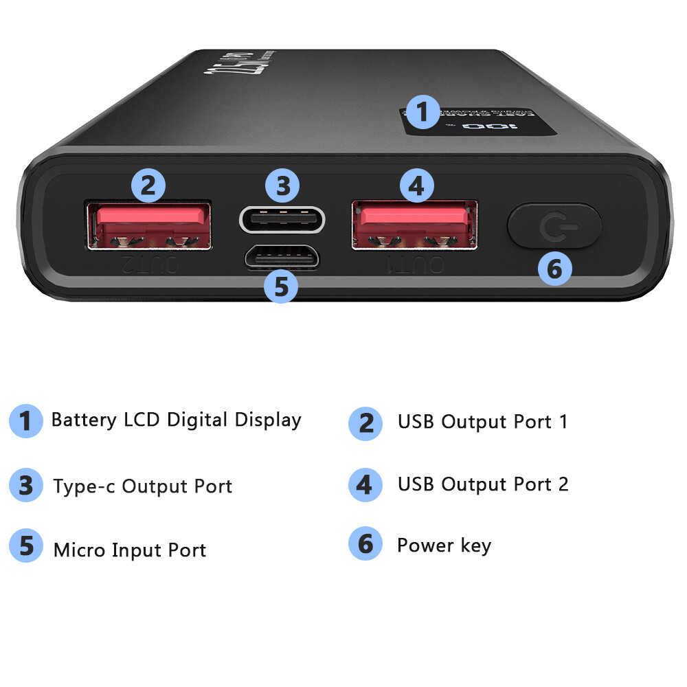 20000mah Power Bank 2USB Charger External Portable Battery Backup For Cell Phone