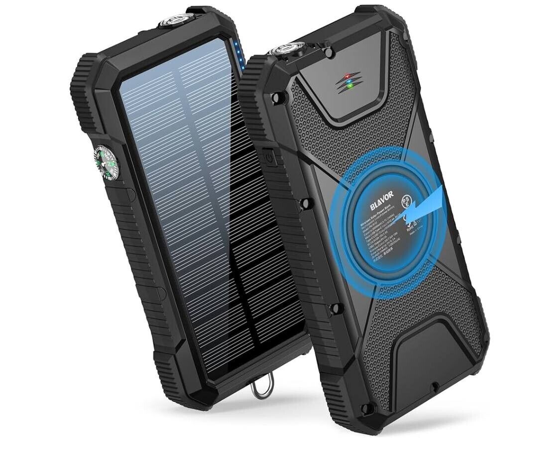 BLAVOR Solar Power Bank, PD18W QC3.0 Fast Charging 10W Wireless Charger