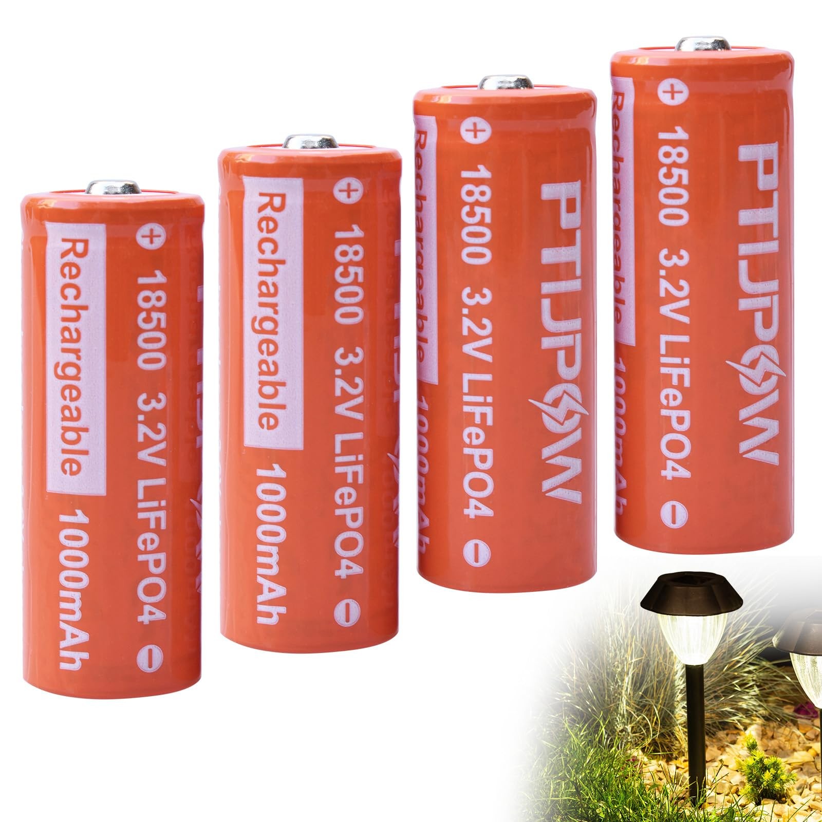 (4-Pack 18500 3.2V LiFePO4 Solar Batteries, 18500 3.2 Volt 1000mAh Lithium Ir…