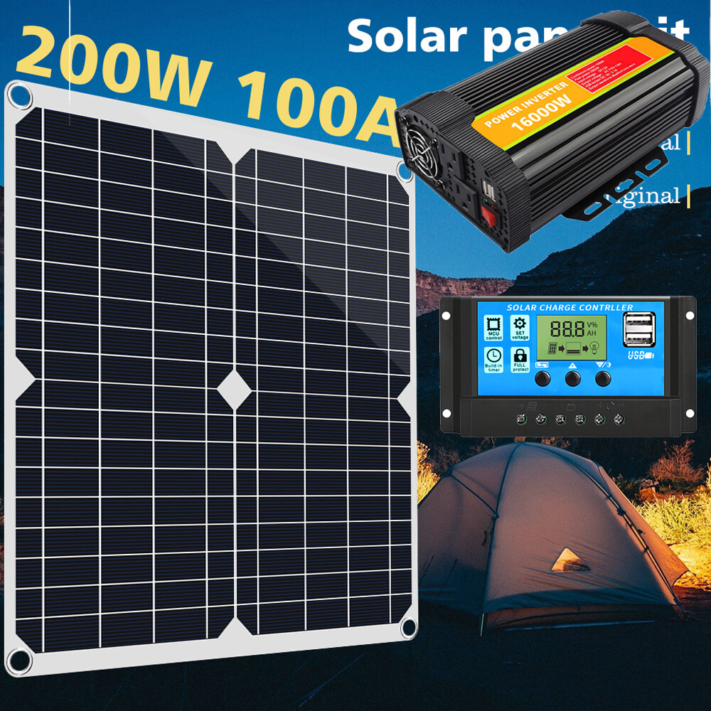 16000W Power Inverter 200W Solar Panel 12V Battery Charger Kit + 110V Controller