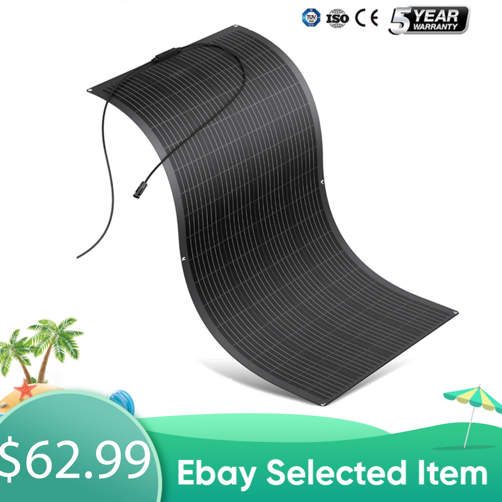 150W 200W 300W Flexible Mono Solar Panel 12V Portable for RV Camping Home Boat