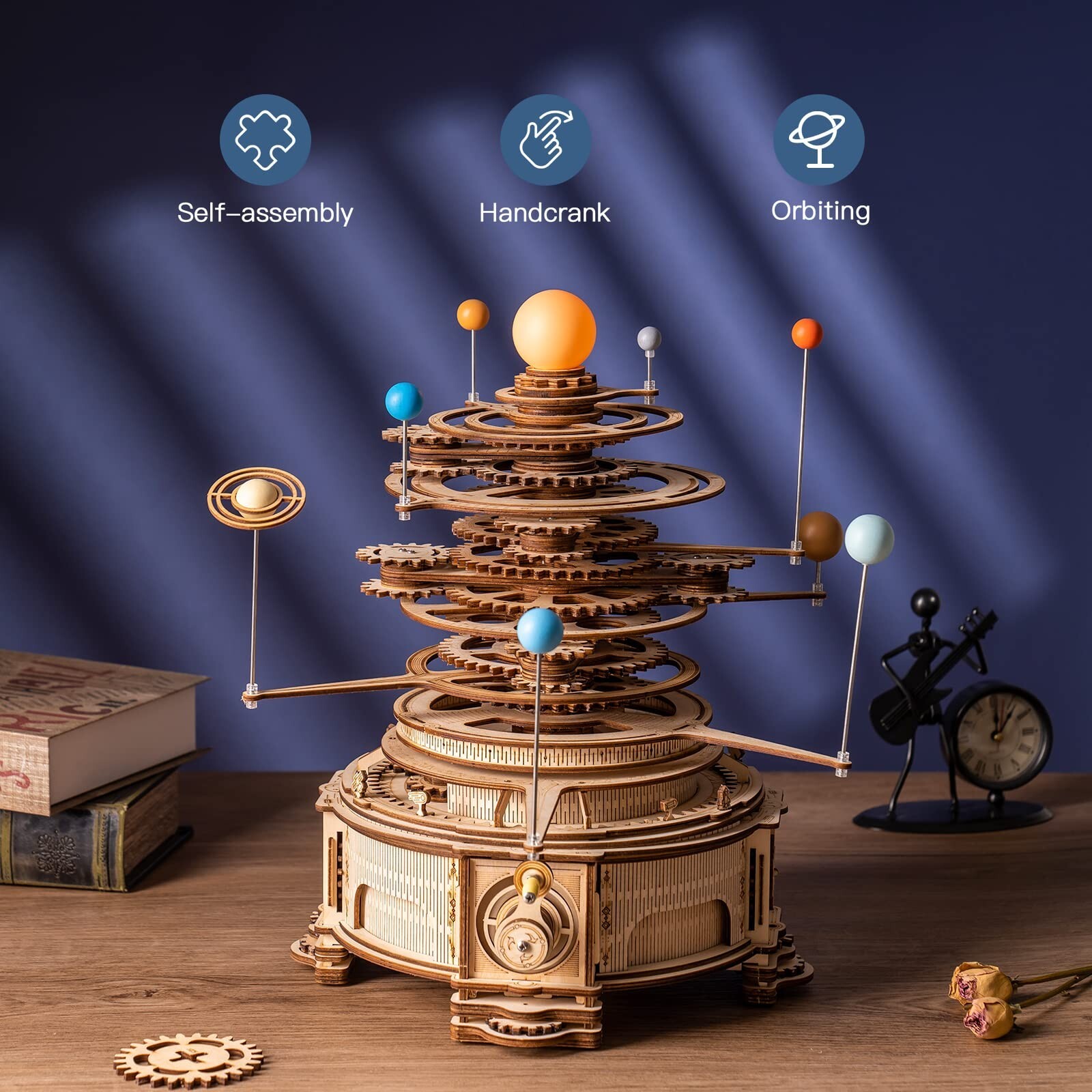 ROKR Solar System Rotatable Orrery 3D Wooden Puzzle DIY Assembly Kits STEM Toys