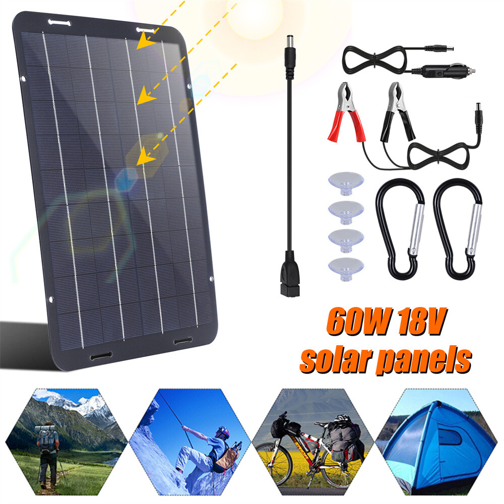 60W Solar Panel 12V Trickle Charger Battery Charger Kit Maintainer Boat Car RV