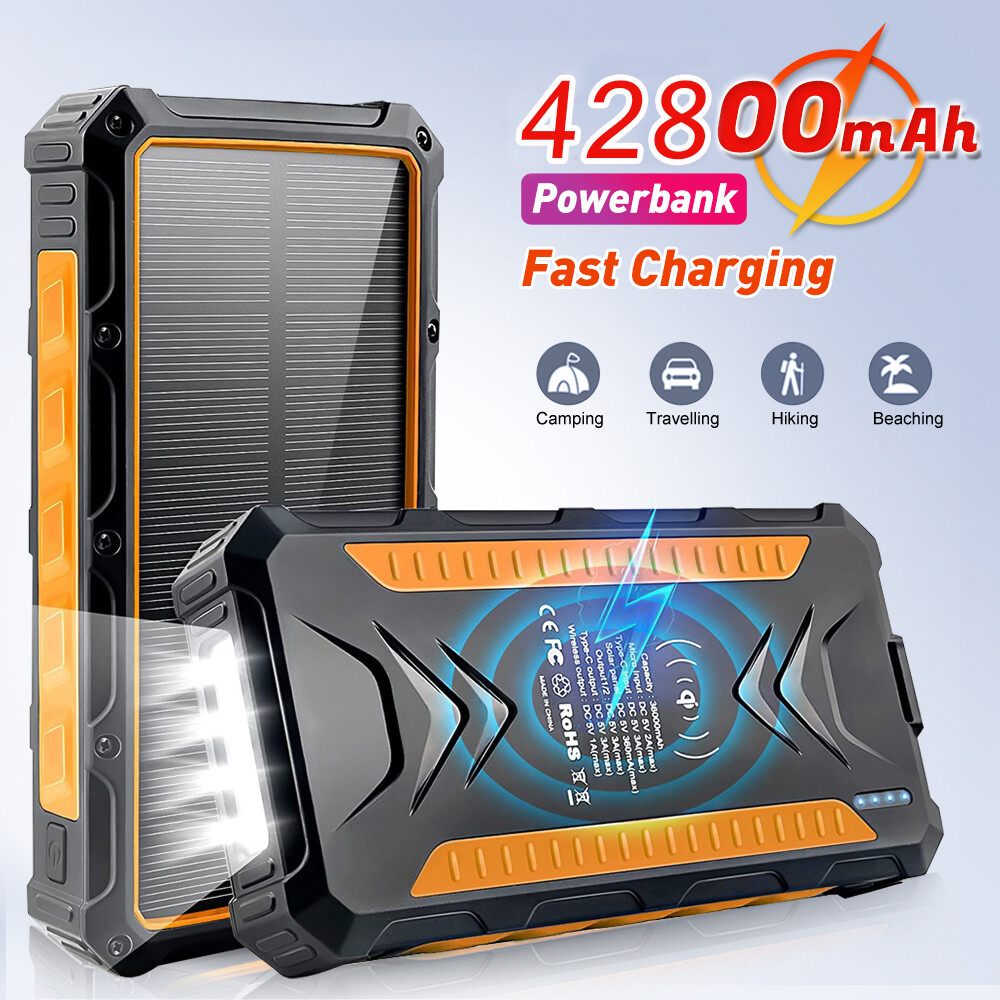 Power Bank Solar Charger 42800Mah Portable Charger, Solar Power Bank, FlashLight