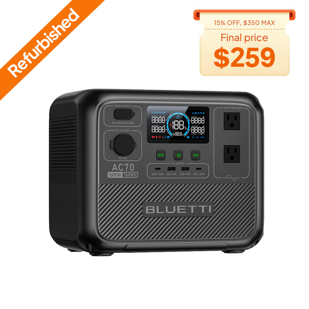 BLUETTI AC70 1000W 768Wh Portable Power Station & Solar Generator for Road Trip
