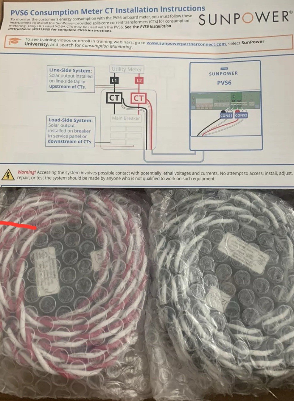 Sunpower PVS6 Consumption Meter CTs  SunPower Item 532173