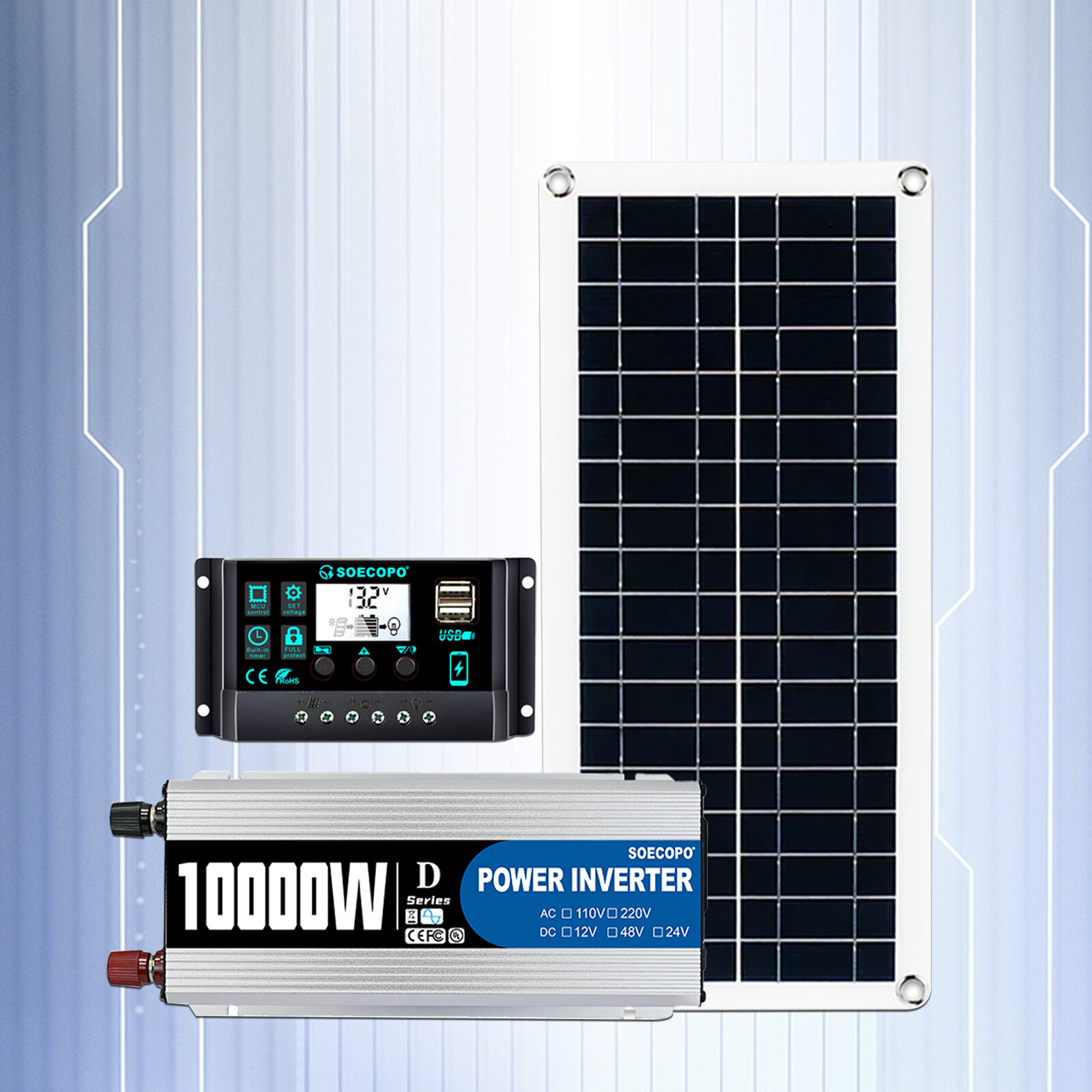 10000W 100A 220V Solar Panel Kit Complete Solar Power Generator Home Grid SystrV