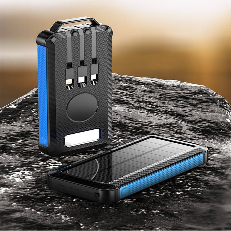 20000 mah Wireless solar power bank with built in cables