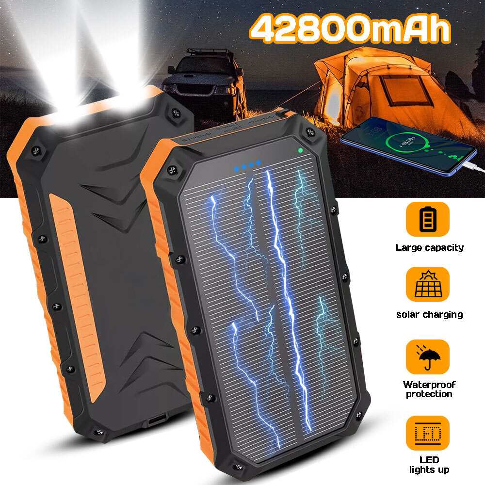 2025 Super 42800mAh USB Portable Charger Solar Power Bank for Cell Phone Gifts