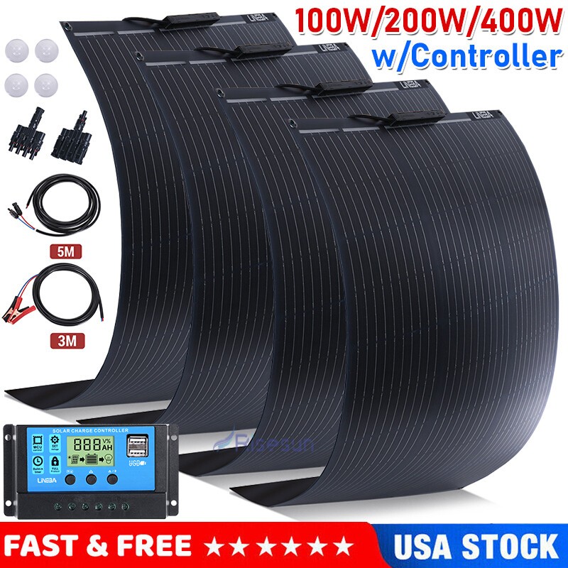 Flexible Solar Panel Mono 200W 400W 12V Bendable Camping Home RV Battery Charge