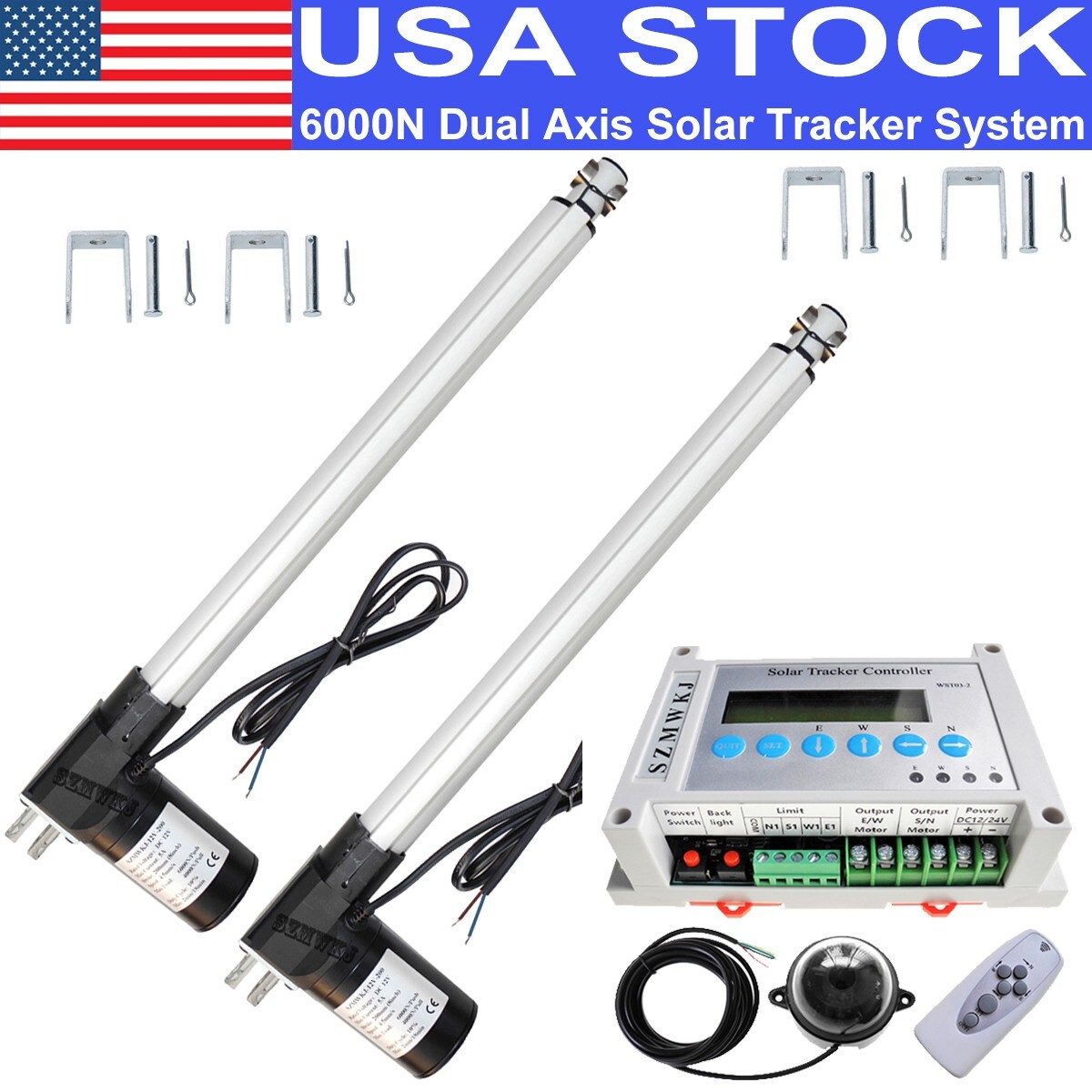 6000N Dual Axis Solar Tracker Controller W/ 18″ Linear Actuator DIY Solar System