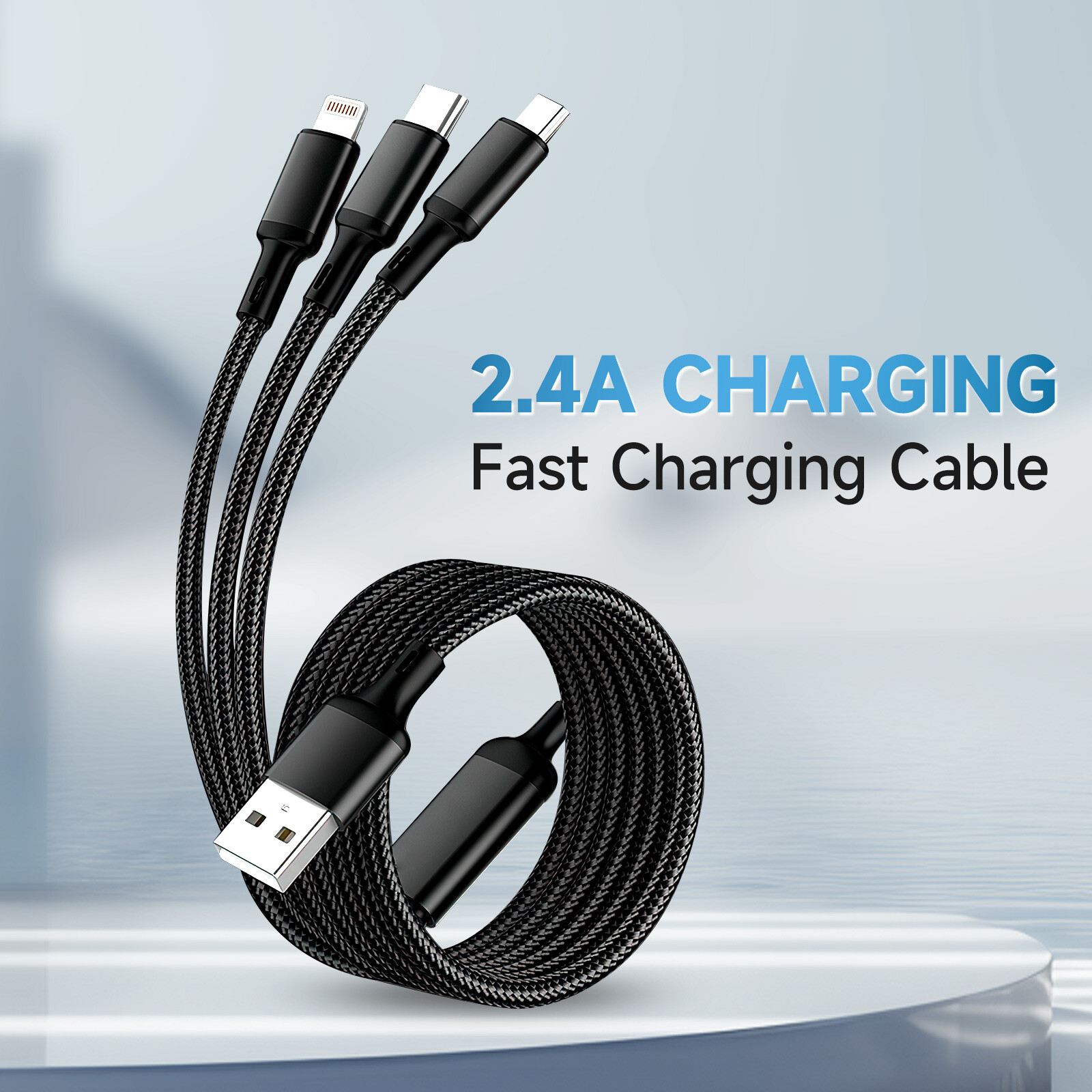 Universal Multi Charger Cable 3 in 1 Multiple Port USB Cable Fast Charging Cord