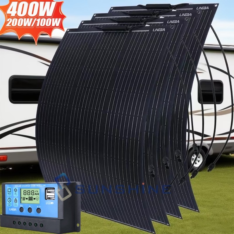 400W 200W 100W Mono Flexible Solar Panel 18V Power for RV Car/Camping/Boat/Home
