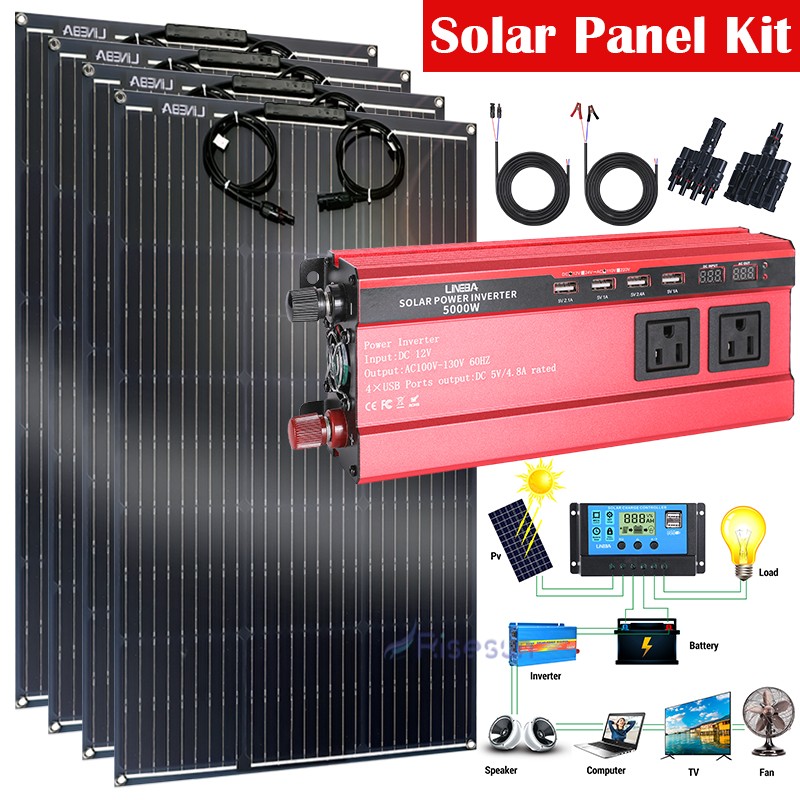 5000W 110V Power Inverter Solar Generator With Solar Panel Home Off Grid System