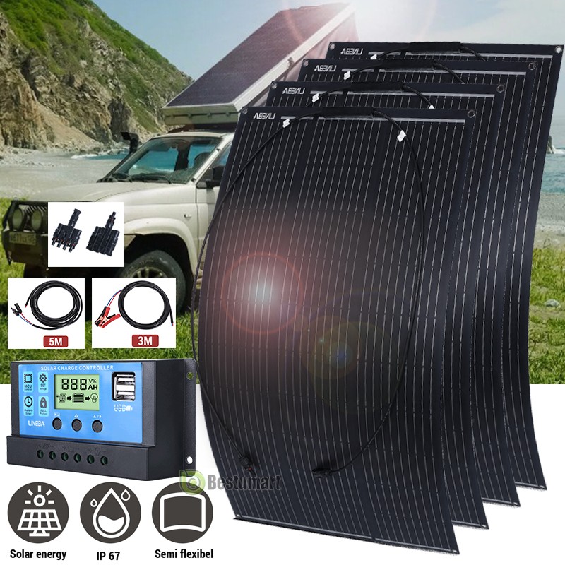 200W 400W Flexible Solar Panel Kit 12V Ultra Thin Mono for RV Camping Off-Grid