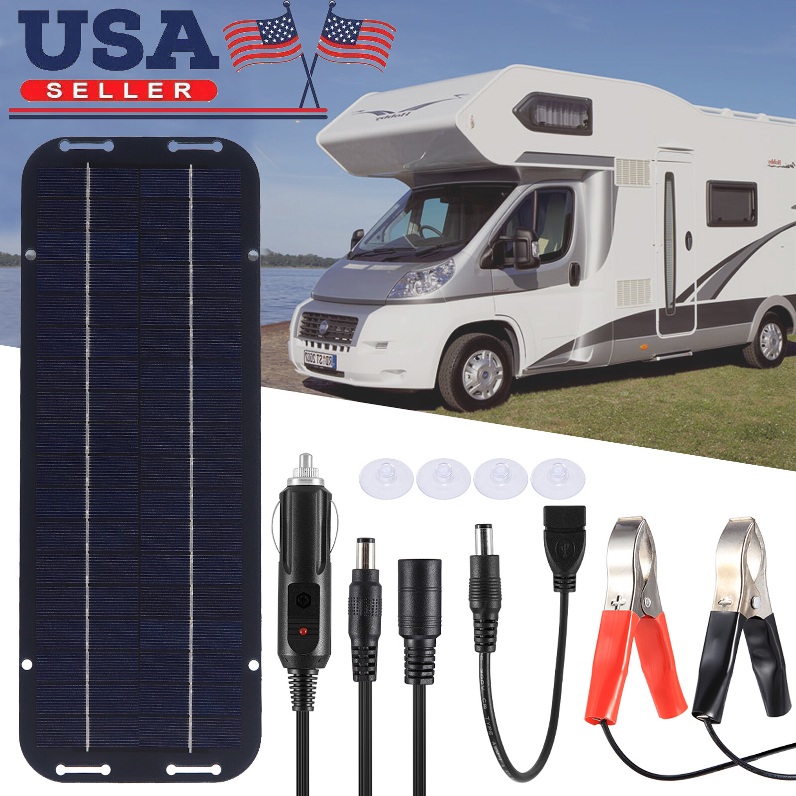 30W Solar Battery Trickle Charger Solar Panel Kit Battery Powered for RV Car New