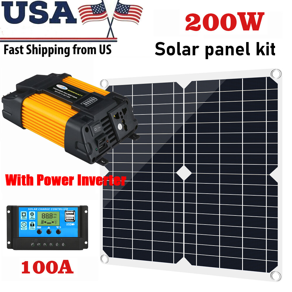200W Outdoor Solar Panel Kit with 100A Controller Caravan Boat + Power Inverter