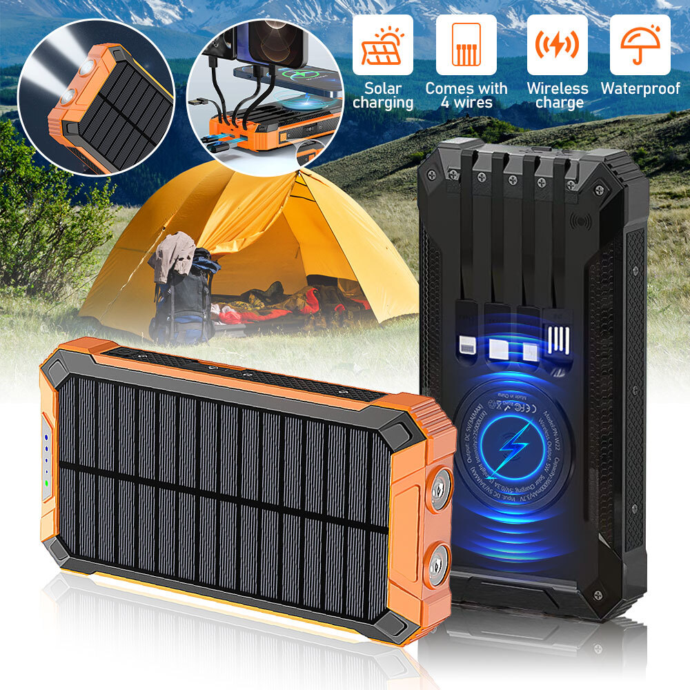 36000mAh Solar Power Bank Portable Battery Pack Wireless Charger for Cell Phone