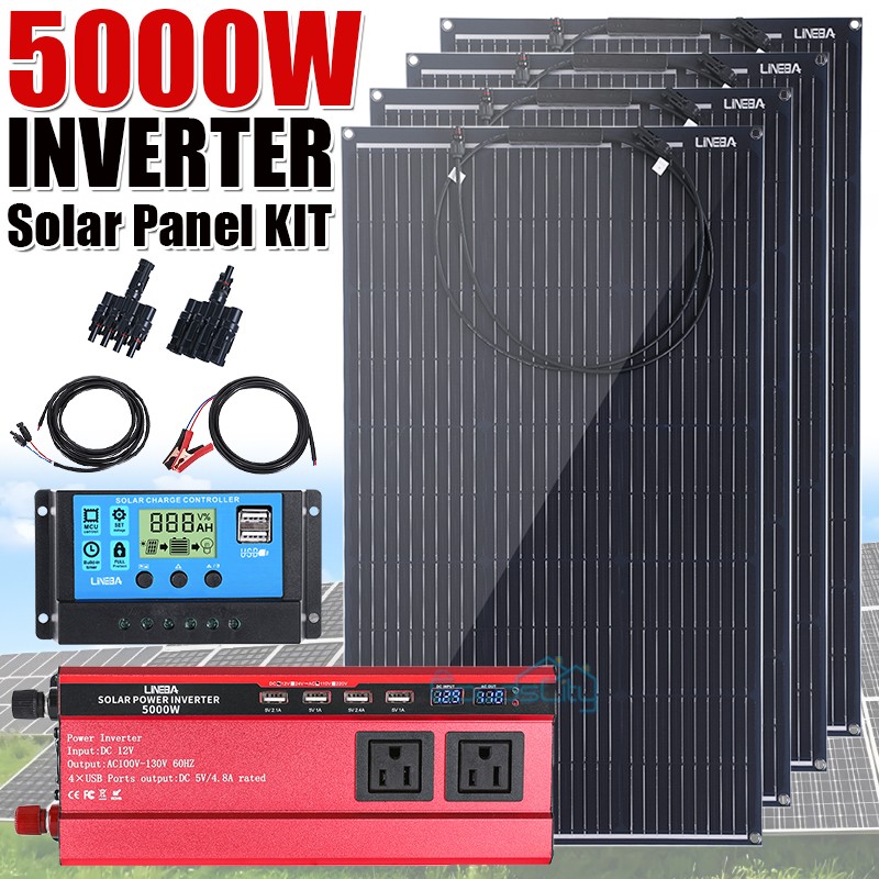 2025 Complete Solar Panel Kit 200W 400W 12V Off Grid RV Home & 5000W Inverter