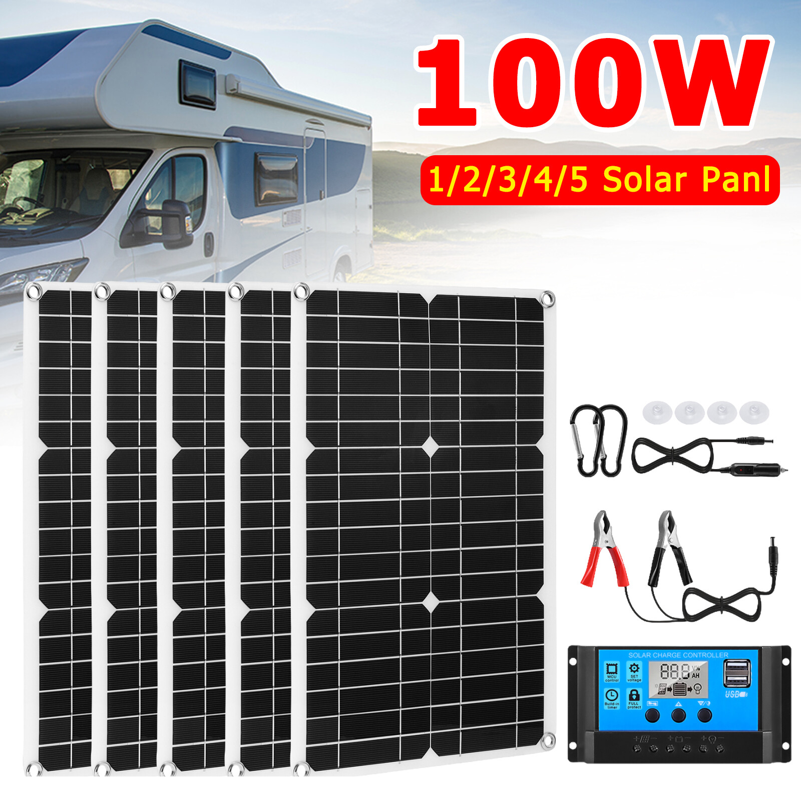 100W Watt 12V Flexible Solar Panel Mono Home RV Rooftop Camping Off-Grid Power
