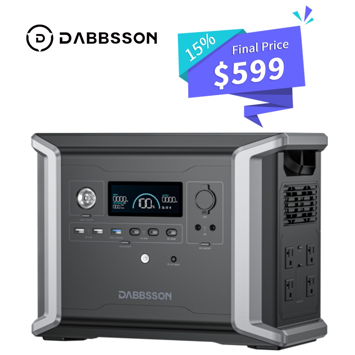 Dabbsson Power Station Portable 1330Wh 1200W Solar Generator LiFePO4 for Outdoor