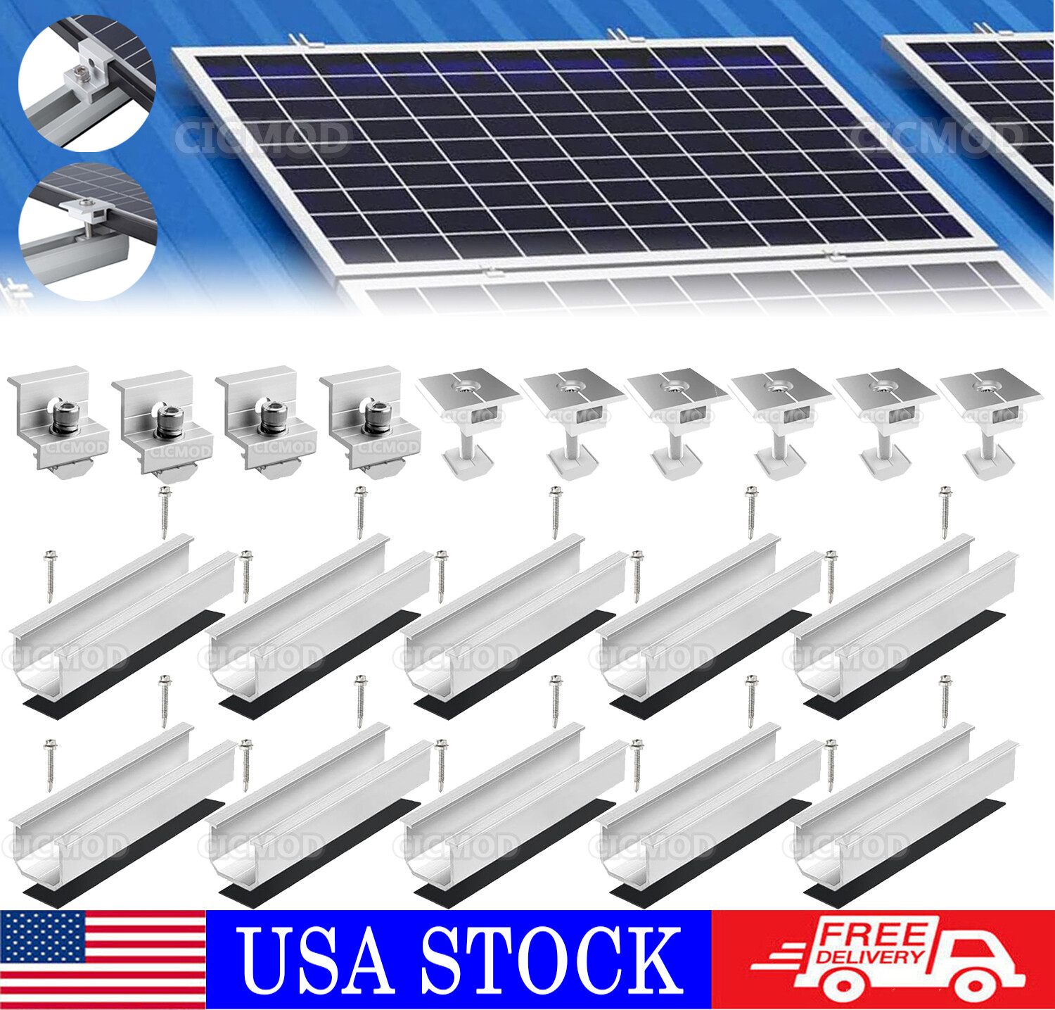 Solar Panel Roof Mount Brackets Kit Universal for 1-4 Pcs Solar Panels Mounting