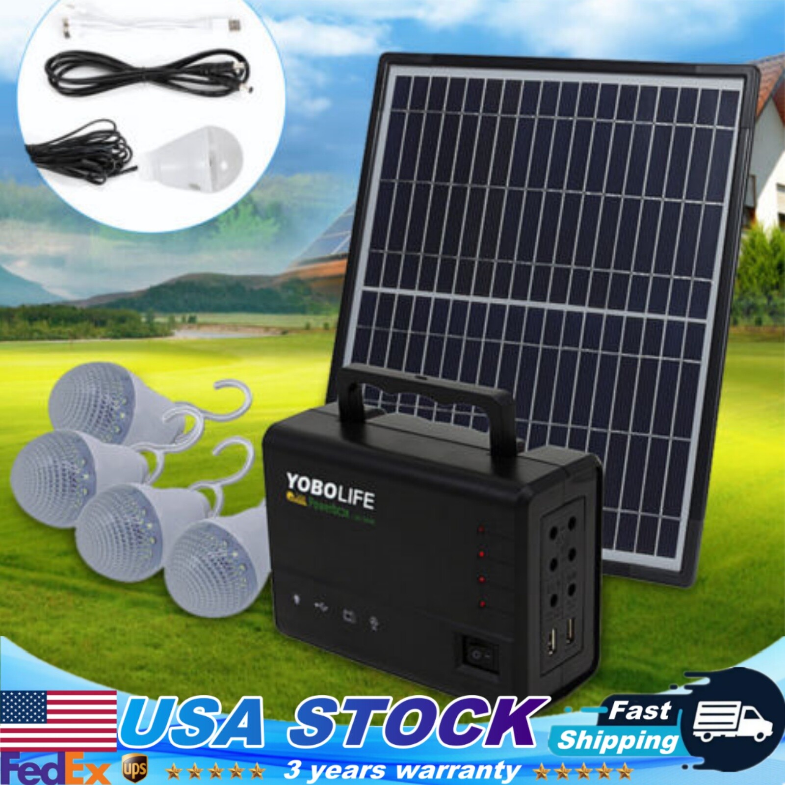 110-220v Portable Power Station 12v 4a Power Generator w/Solar Panel+4 LED Light