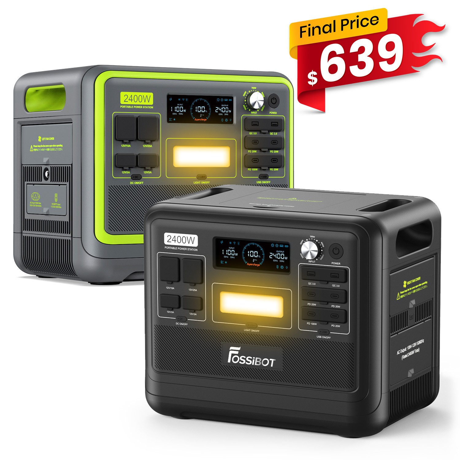 FOSSiBOT F2400 2400W Solar Generator 2048Wh Portable Power Station LFP Brand New