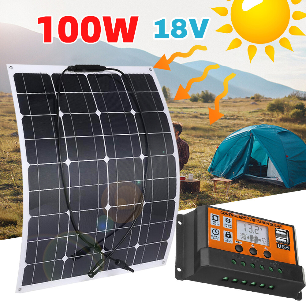 80W 100W Portable Flexible Solar Panel Kit for RV Camping Rooftop Off-Grid Power