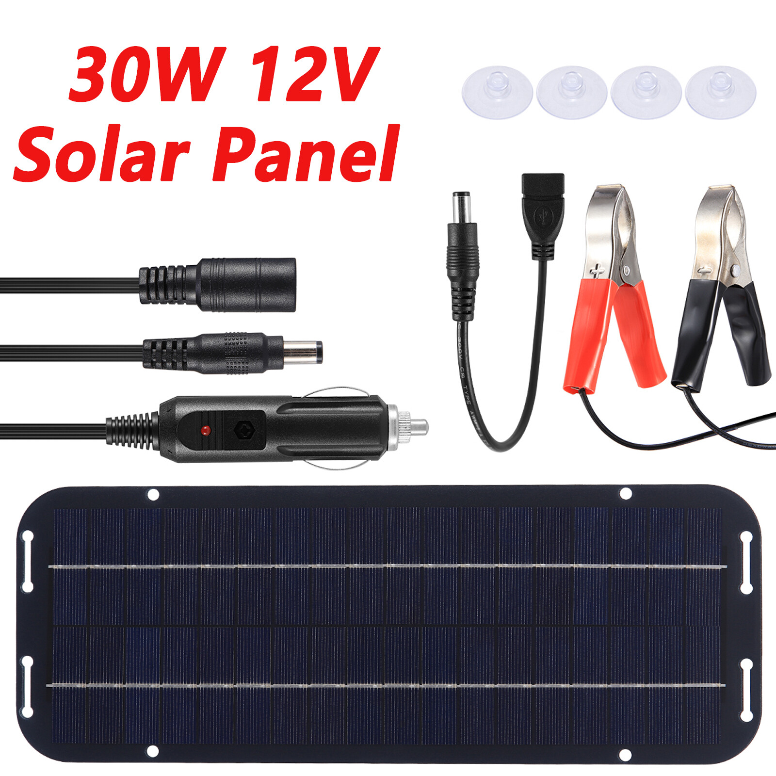 30W Solar Panel Kit 12V Trickle Charger Battery Charger Maintainer Boat RV Car
