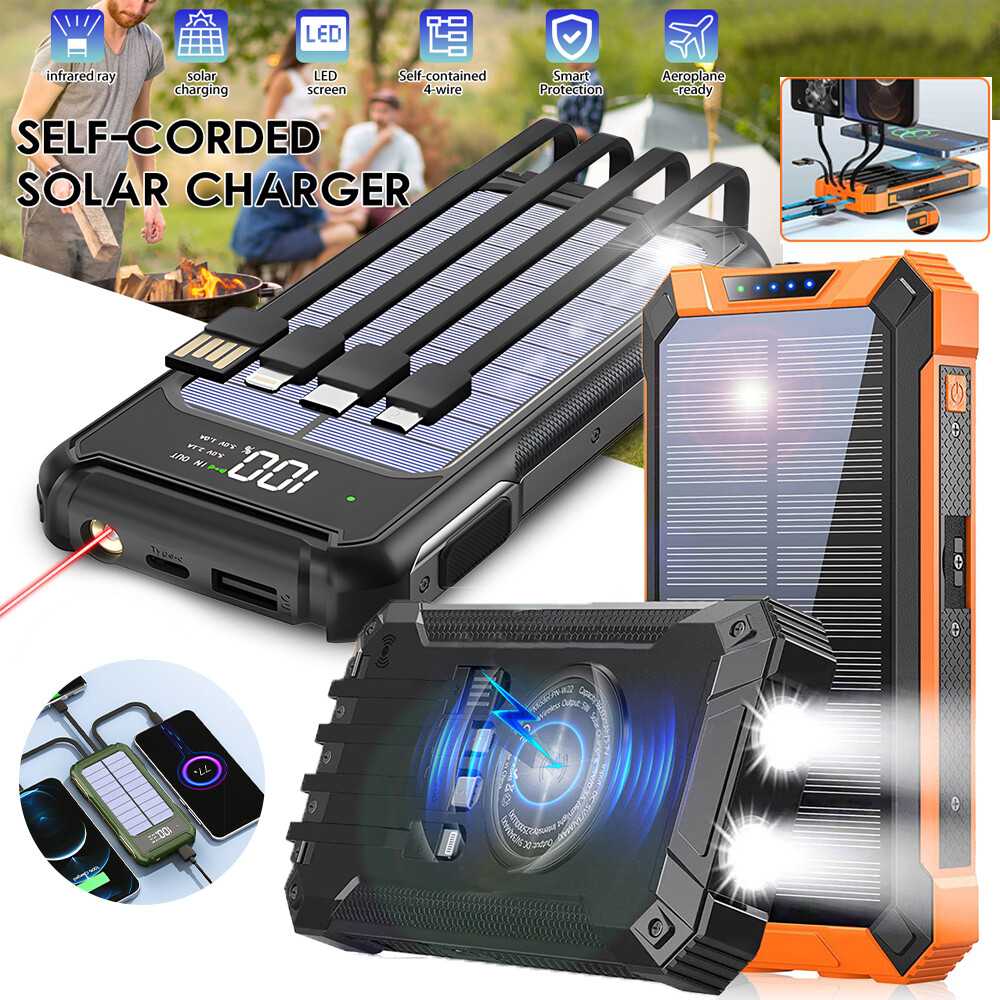 36000mAh Solar Power Bank Portable USB Cell Phone Charger Fast Wireless Charging
