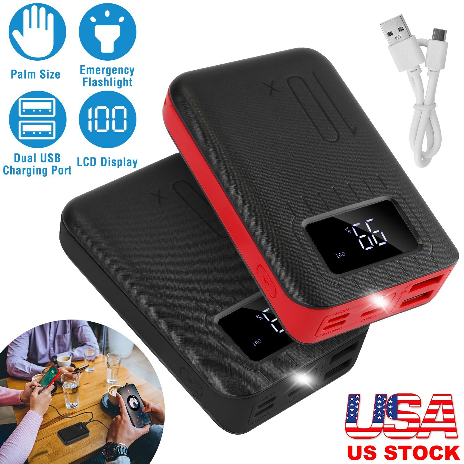 10000mAh Portable Power Bank External Battery Pack Charger Dual USB Charge Ports