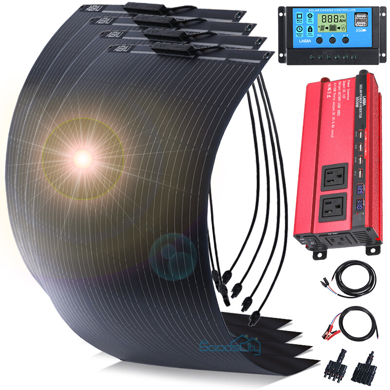 200w 400w Mono Semi-flexible Solar Panel Kit w/ Inverter for RV/Car battery/Home