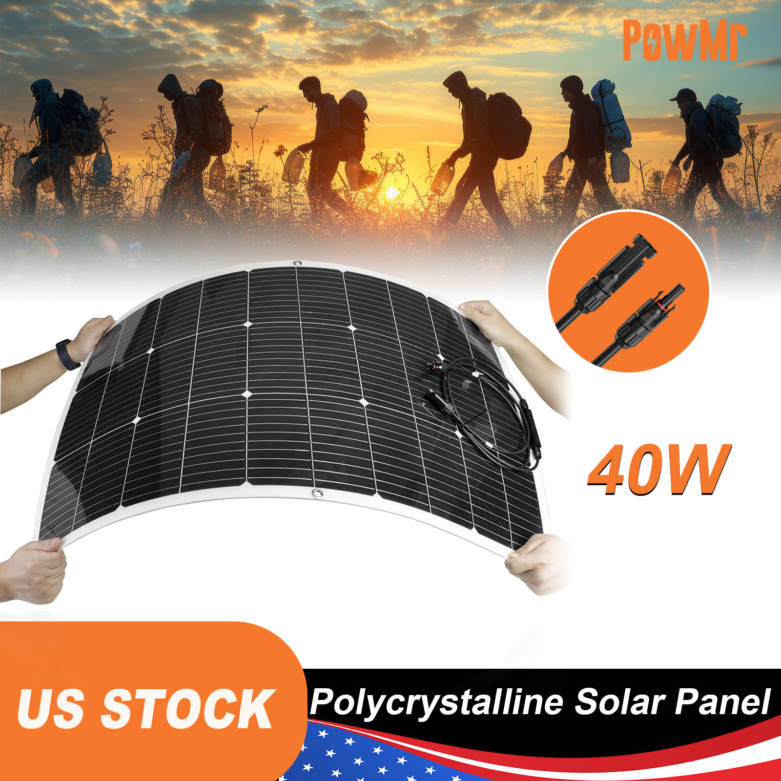 40W Portable Flexible Solar Panel Monocrystalline Battery Charger for Camping RV