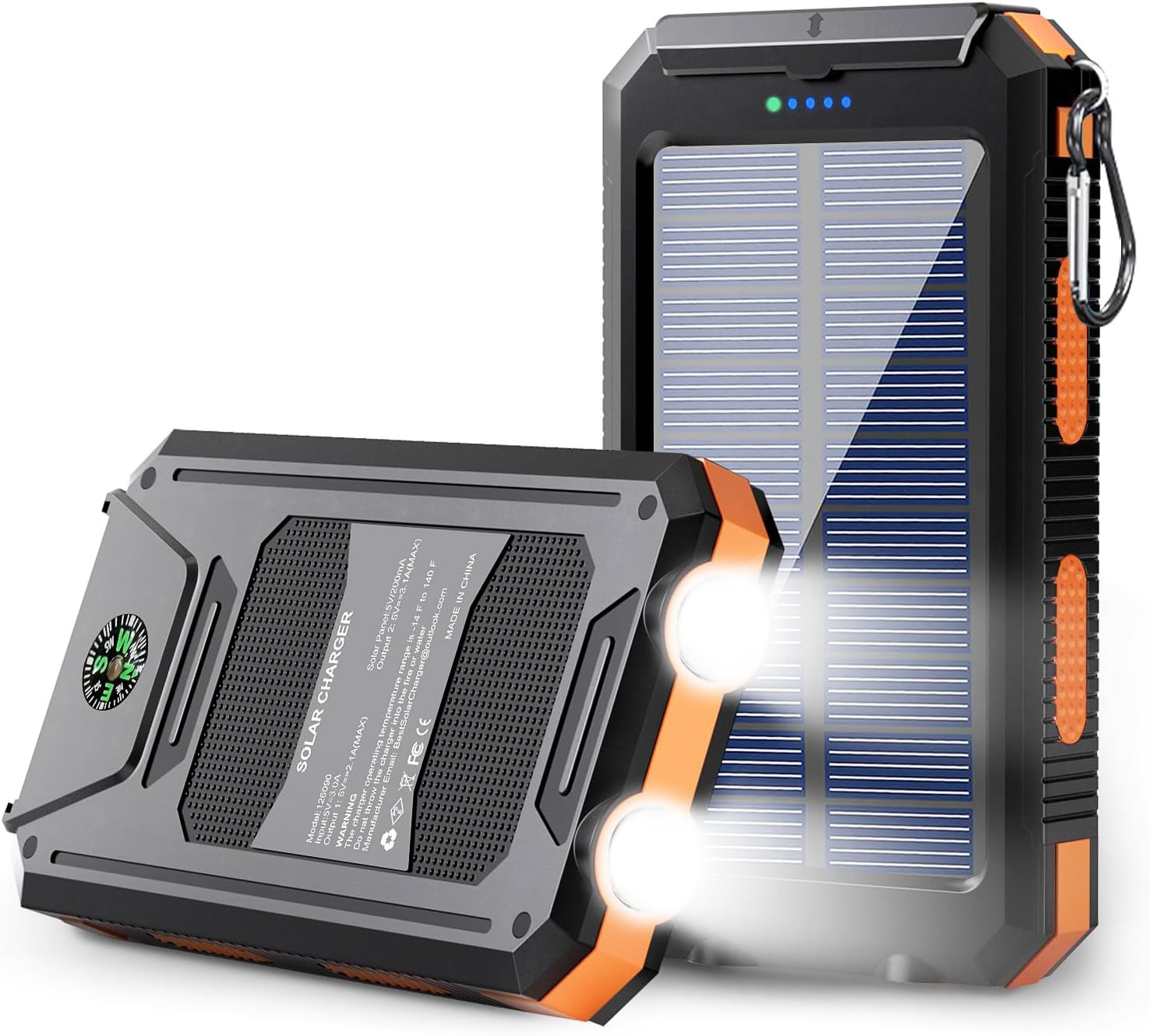36800mAh Solar Power Bank – USB-C, Flashlight, Waterproof for Camping