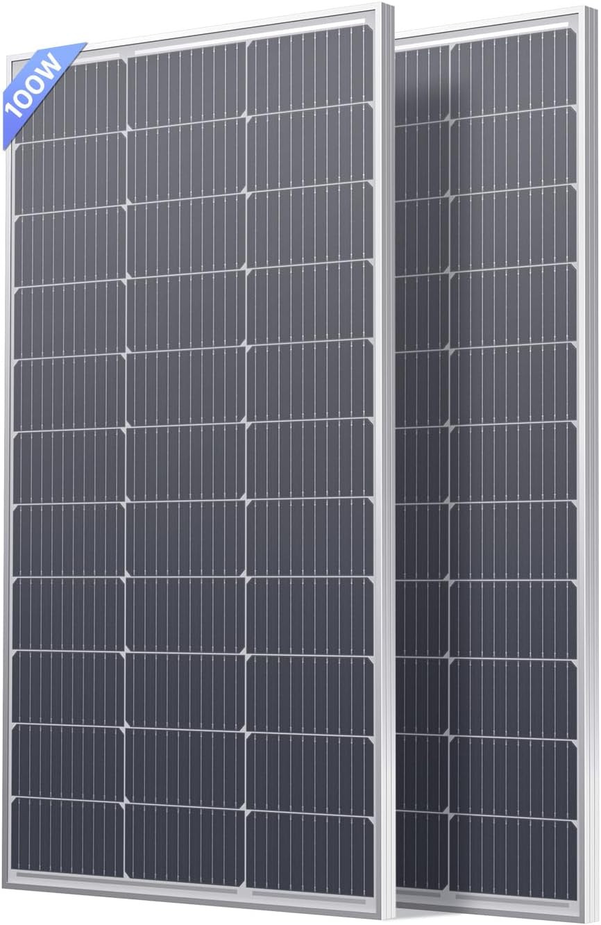 200W Solar Panel, 2Pcs 12V 100 Watt Solar Panel, Over-Power Design, High Efficie