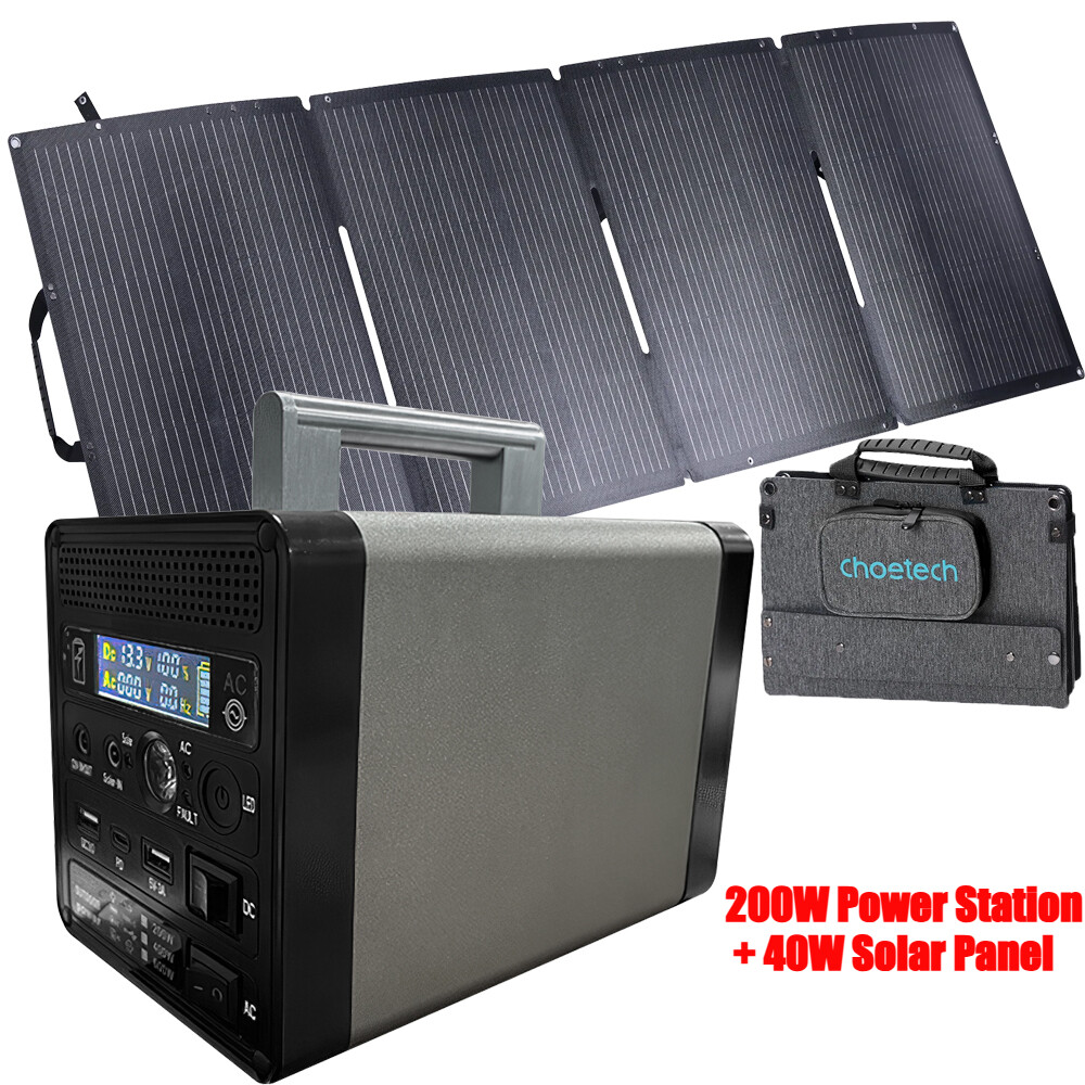 Portable Power Station 300W 296Wh Battery Pack Solar Generator +40W Solar Panel