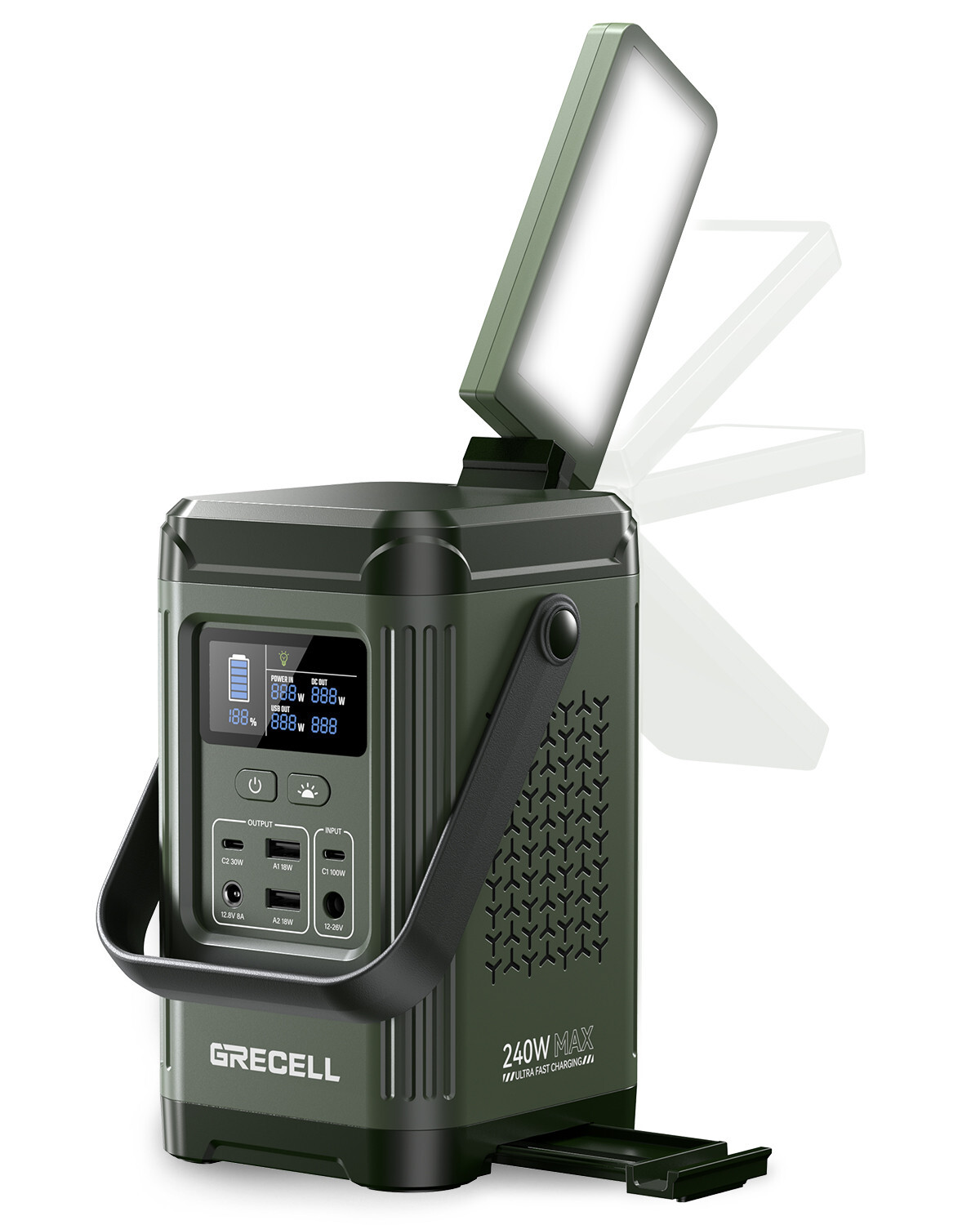 GRECELL 240W Solar Generator 153.6Wh LiFePO4 100W PD 5 Outputs Camping&Emergency