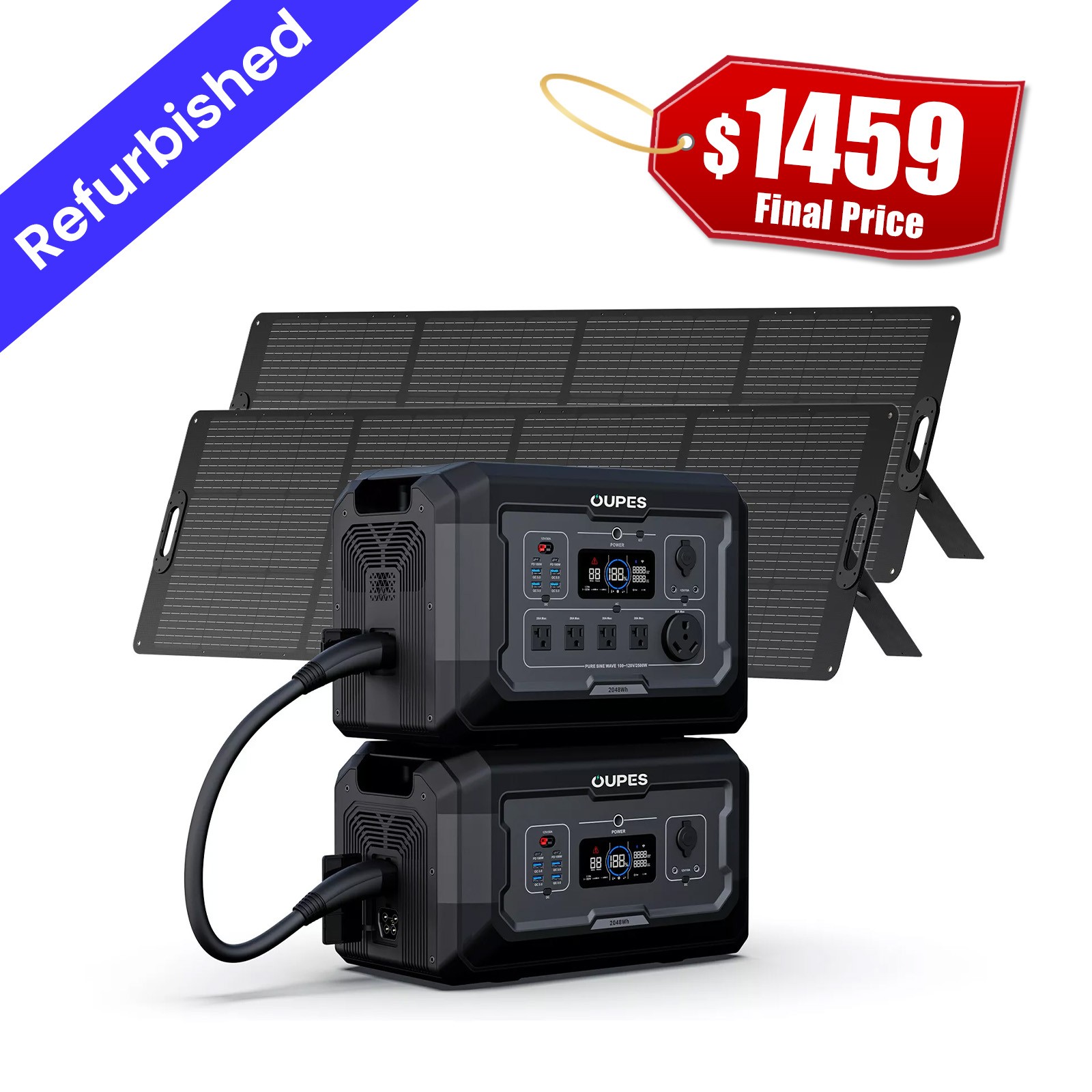 OUPES 4096Wh Mega 2 Power Station Solar Generator+2x240W Solar Panel+ B2 Battery