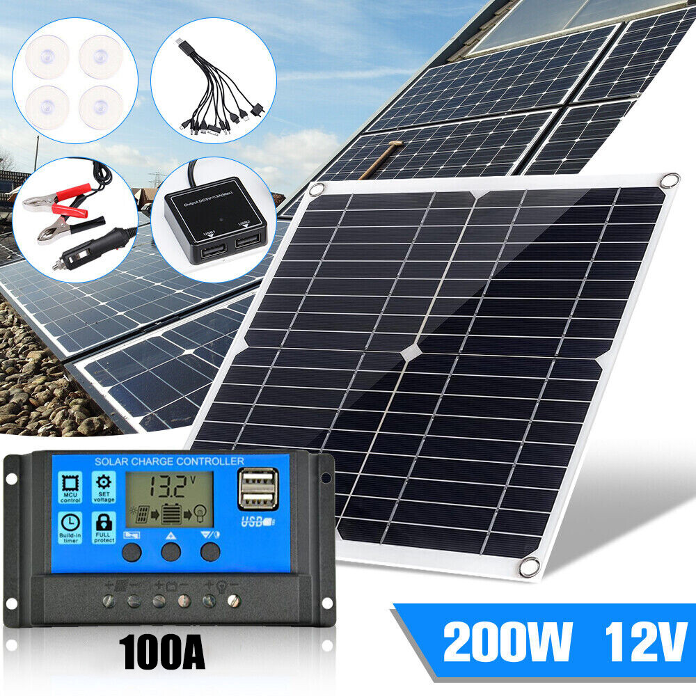 200Watts Solar Panel Kit 100A 12V Battery Charger with Controller Caravan Boat